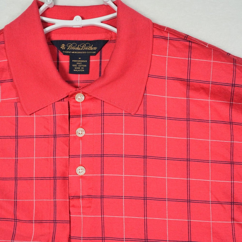 Brooks Brothers Mens Medium Red Windowpane Double Mercerized Polo‎ Shirt